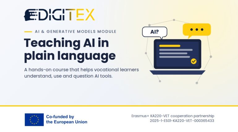 DIGITEX logo with the title "Teaching AI in plain language" and the European Union emblem with the text "Co-funded by the European Union".